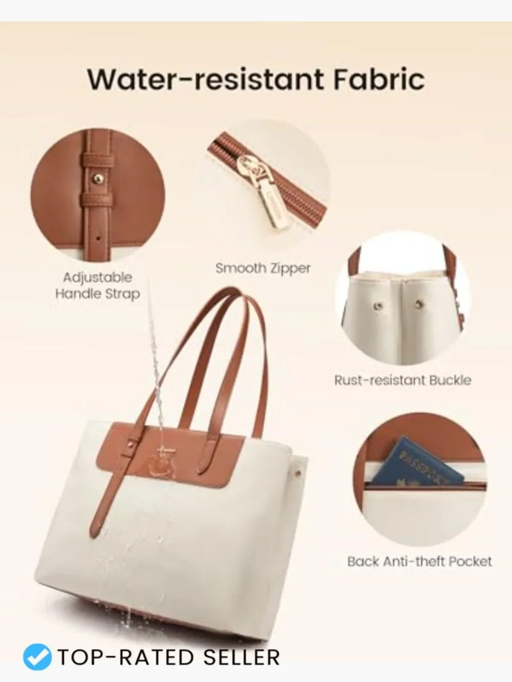 Water Resistant Laptop Tote Bag Women 15.6 Inch Work Large Capacity Shoulder